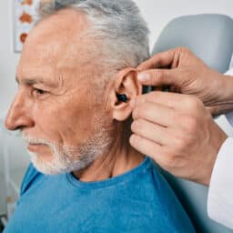 Man being fit for a new hearing aid