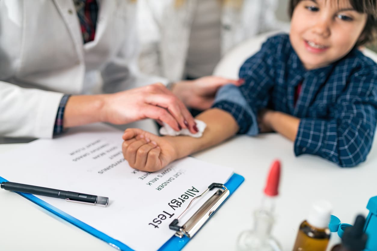 Young boy prepares for allergy test